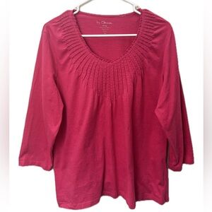 Chico’s 100% Cotton Pink Embellished V Neck Top 3/4 Sleeve Size 3 (Large)